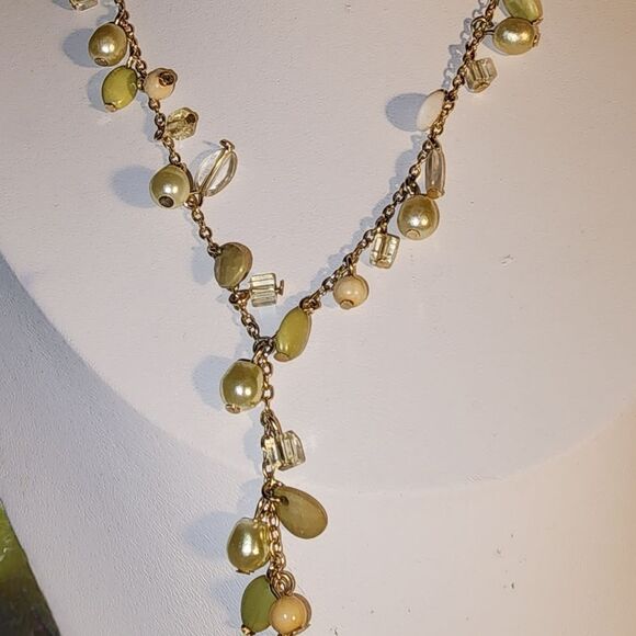 VINTAGE ART DECO STYLE GOLD TONE CRYSTAL STONE FAUX PEARL LAVALIERE SIGNED CG - Picture 3 of 6